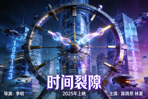 科幻电影《时间裂隙》海报 - 时钟与未来城市融合